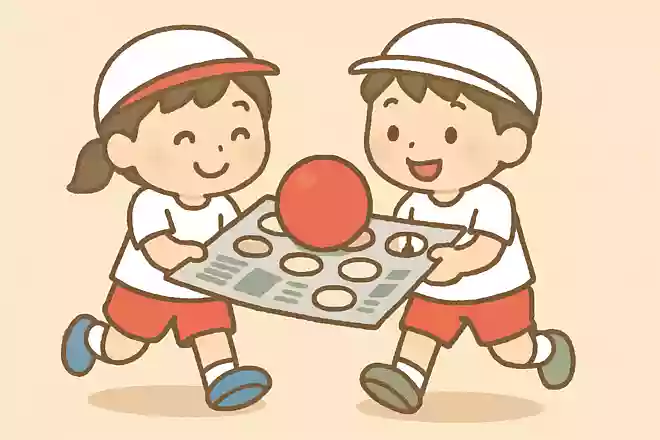 穴の開いた新聞でボール運び