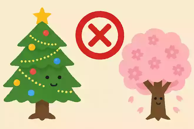 クリスマスツリーにつかう木は春になるとピンク色のお花がさく、サクラの木である。〇か×か?