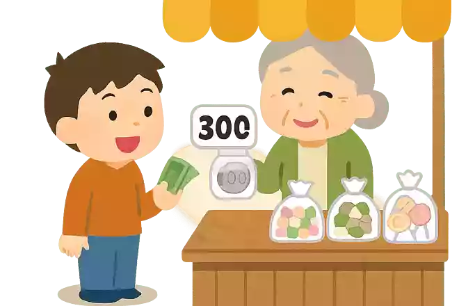 太郎君はお母さんからもらった400円を持って、お菓子屋さんに行きました。300円のお菓子を買うとお釣りはいくらでしょうか?