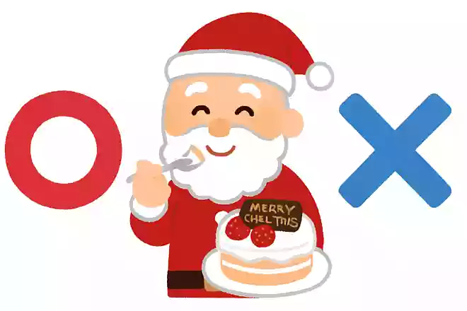 クリスマスにケーキを食べるのは、サンタさんのお誕生日だからである。○か×か。