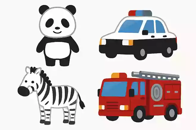 パンダ、パトカー、シマウマ、消防車の中で仲間はずれはどれ?