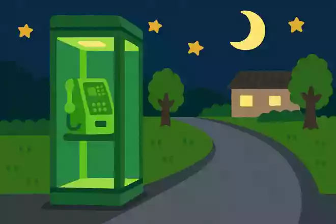 電話ボックスの照明が緑色