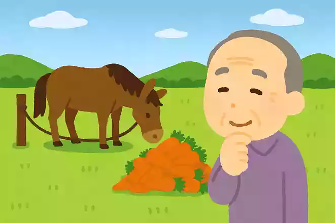 おなかがすいた馬が4メートルのロープにつながれていました。約15メートル離れた場所にニンジンが山積みで置いてあります。ロープにつながれた空腹の馬は、ニンジンを食べました。どうして馬はニンジンを食べに行けたのでしょうか?