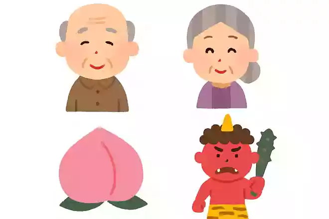 【ある】おじいさん、おばあさん、桃、川、鬼【なし】おとうさん、おかあさん、りんご、山、おばけ