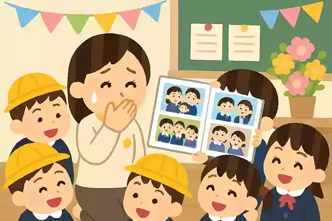 先生に思い出写真でサプライズ