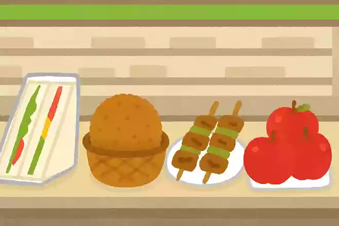 スーパーマーケットにあるサンドウィッチ、コロッケ、焼き鳥、りんご。この中で一番早くに、うれたのは何でしょうか?
