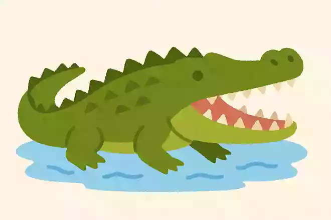 おおきなくちとぎざぎざのは。かわにすんでいるおおきなトカゲみたいないきものは?