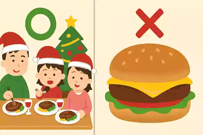 クリスマスの日のパーティー。みんなで食べるものといえばハンバーグ。〇か✖か。