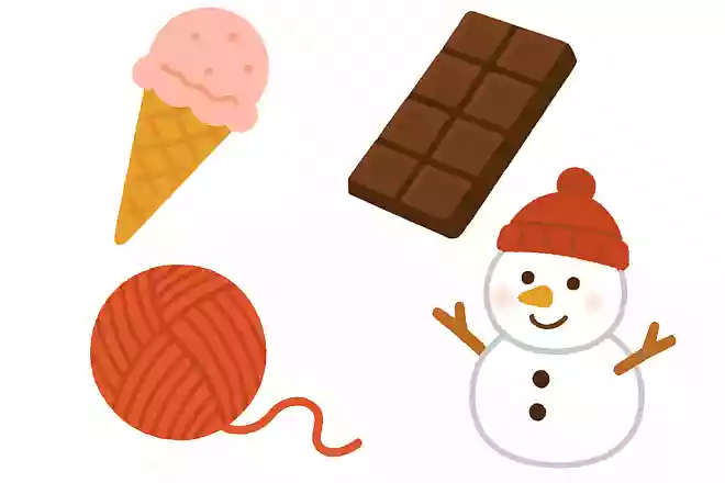 アイスクリーム、チョコレート、毛糸、雪だるまの中で仲間外れはどれ?