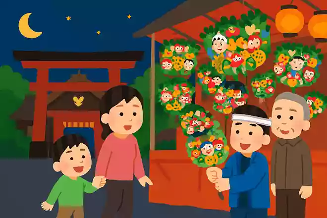 11月の酉の日に鷲神社でおこなわれる「酉の市」は、江戸時代から続く行事である