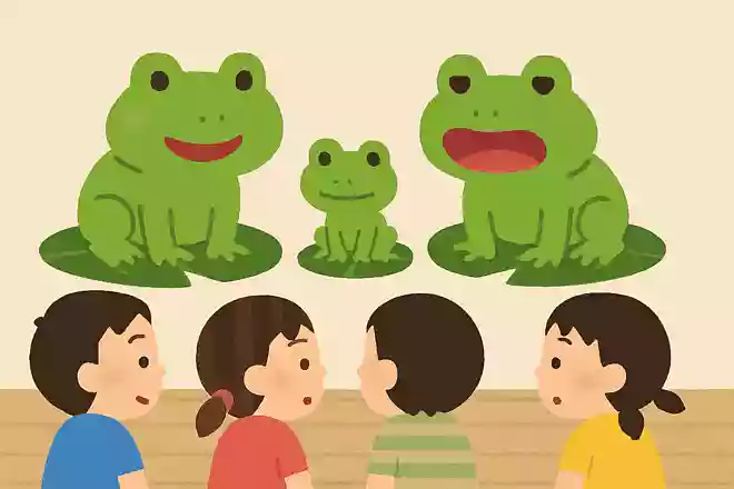 おかあさんカエルはケロケロ、おとうさんカエルはゲロゲロと鳴きます。子供は?
