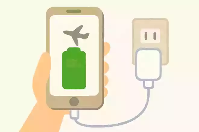 機内モードにすると短時間で充電できる
