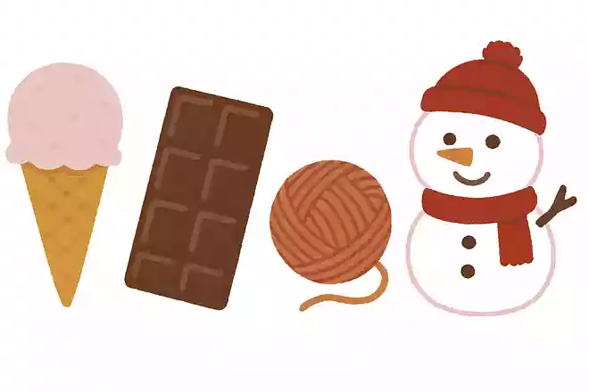 アイスクリーム、チョコレート、毛糸、雪だるまの中で仲間外れはどれ?