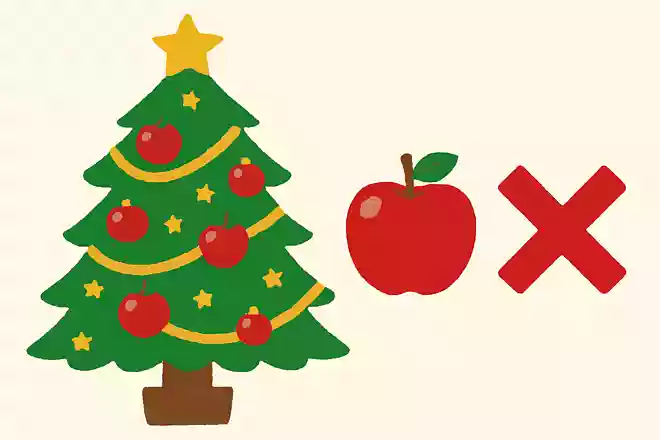 クリスマスツリーに飾られている赤の丸いボールは、りんごをイメージしたオーナメントである。○か×か。