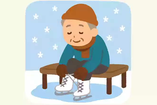スケートの ひもむすぶ間も はやりつつ