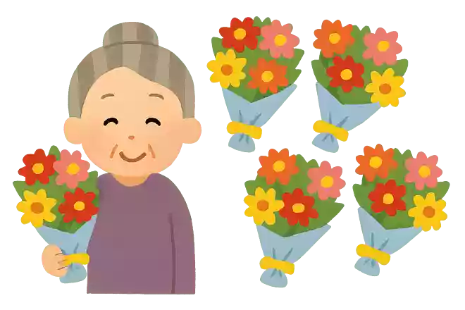 花子さんは2つの花束を持っています。友達から花束を4つもらいました。合わせると花束はいくつになるでしょうか?