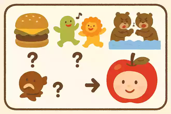 【1】主人公は食べ物【2】ひらけ!ポンキッキ【3】喧嘩して海に逃げ込んだ