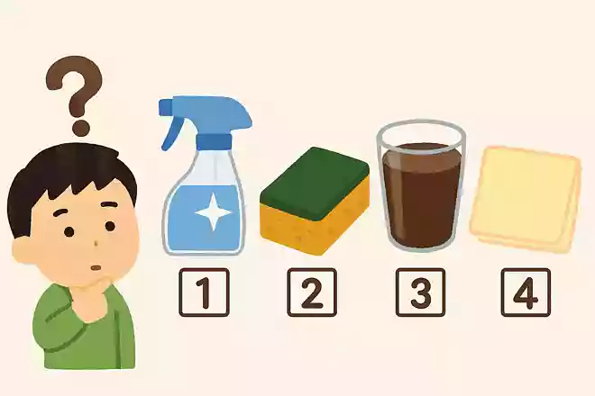 鏡やガラスの汚れを簡単に落とせる飲み物はどれでしょう?